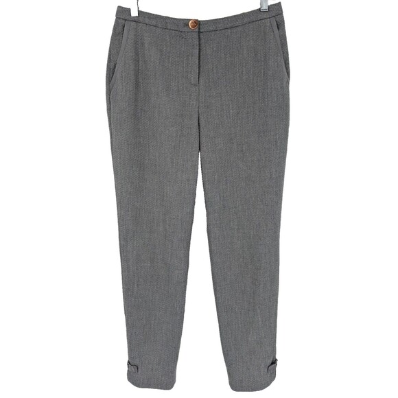 Ted Baker Pants 2 Gray Texture Slim Leg Slit & Bow on Leg Great - Picture 1 of 13
